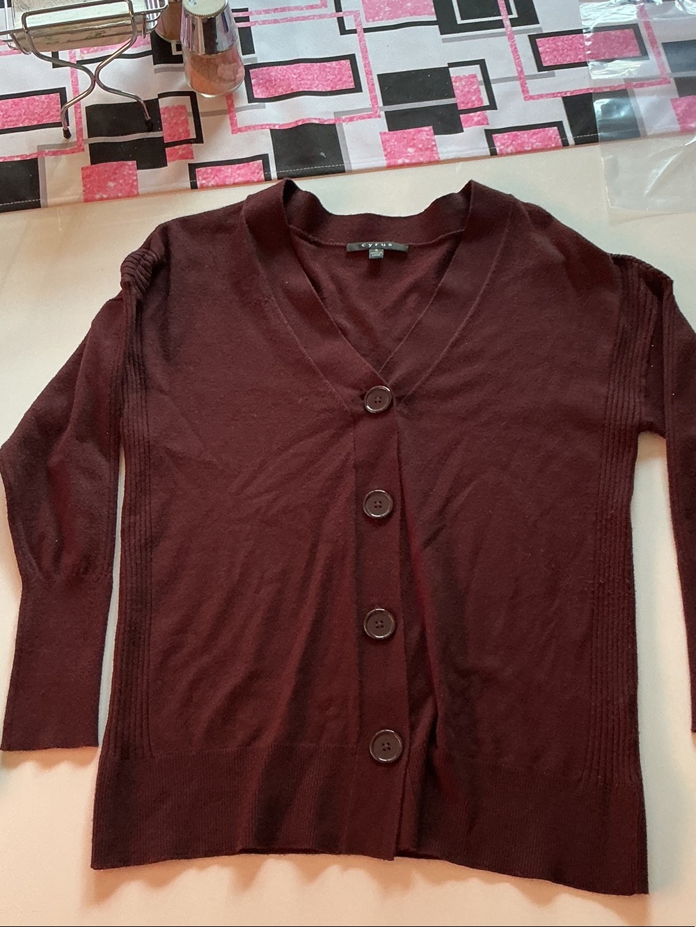 Cyrus Women's Button Front V-Neck Cardigan - Burgundy